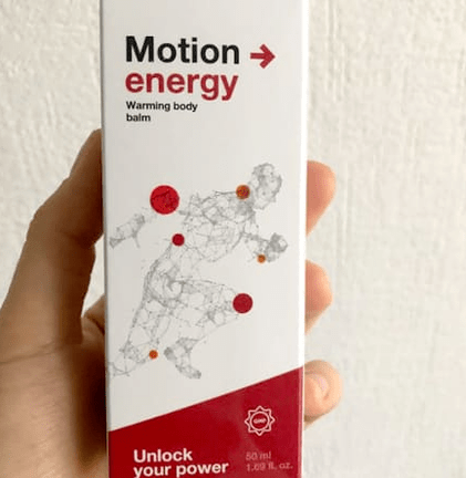 Emballage avec baume Motion Energy, photo tirée de l'avis d'Anna